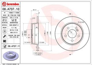 Σετ δισκόπλακες πίσω BREMBO 08A73710