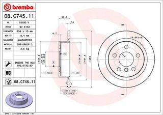 Σετ δισκόπλακες πίσω BREMBO 08C74511