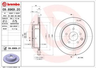 Σετ δισκόπλακες πίσω BREMBO 09896921