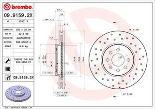 Σετ δισκόπλακες εμπρός BREMBO 0991592X