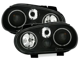 Σετ Φανάρια Εμπρός 2 X Μπροστινα Φανάρια -Διαφανές γυαλί CCFL Angel Eyes για VW Golf 4 σε μαύρο χρώμα