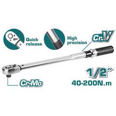 Total THPTW200N2 Δυναμόκλειδο Καρέ 1/2" Ροπής 40-200 Nm με Μήκος 50εκ.