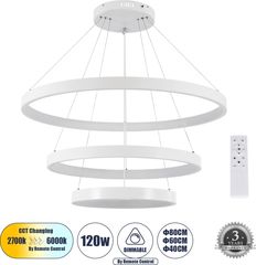 GloboStar Nemesis Trio Φωτιστικό Δαχτυλίδι-Κύκλος Led Cct 120W 14723lm 360° Ac 220-240V - Εναλλαγή Φωτισμού μέσω Τηλεχειριστηρίου All In One Ψυχρό 6000k+Φυσικό 4500k+Θερμό 2700k Dimmable Φ40+60+80cm -