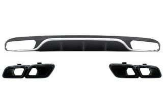 ΠΙΣΩ ΣΠΟΙΛΕΡ Rear Diffuser with Exhaust Muffler Tips Mercedes E-Class W213 S213 Standard (2016-2019) E63 AMG Design Black