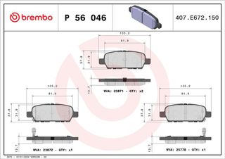 Σετ τακάκια, BREMBO ΠΙΣΩ P56046 44060AM485 44060EG00J 4586001 4831152200K0 AY060NS061 D40601BN0A D40601JZ0A D40601JZ1A D40601MB0A D40602FL0A D40603AW0A D40603DN1A D4060EG50C D4080EG50C D4M601BN0A D4M