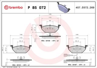 ΤΑΚΑΚΙΑ ΕΜΠΡΟΣ BREMBO SEAT VW P85072 10235749 180698151A 1KD698151F L180698151A L1J0698151D L1J0698151F L1KD698151 L1KD698151F 1J0698151D 1J0698151E 1J0698151F 1J0698151G 1J0698151P 1JE698151A 1K0698