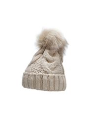 4F Pom Pom Beanie Γυναικείος Σκούφος με Πλεξούδες σε Μπεζ χρώμα H4Z22-CAD010-64S