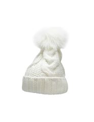 4F Pom Pom Beanie Γυναικείος Σκούφος με Πλεξούδες σε Λευκό χρώμα H4Z22-CAD010-11S