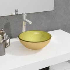 Νιπτήρας 30 x 12 εκ. Χρώμα Χρυσού από Ψημένο Γυαλί 345259
