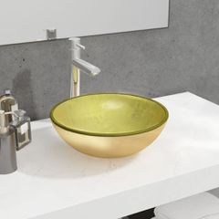 Νιπτήρας 35x12 εκ. Χρώμα Χρυσού από Ψημένο Γυαλί 345258