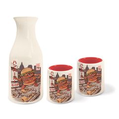 JAPANESE STYLE - Burgerzilla - Ceramic Sake Bottle & 2 Sake Cups 550ml
