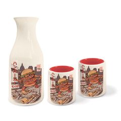 JAPANESE STYLE - Burgerzilla - Ceramic Sake Bottle & 2 Sake Cups 550ml