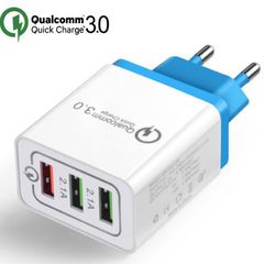 Qualcomm  Φορτιστής Τοίχου Γρήγορης Φόρτισης 3x Θύρα USB (2.1A) (Λευκό/Μπλε) (OEM)