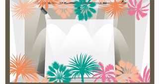 “Colorful palm trees” καλοκαιρινή διακόσμηση βιτρίνας με πολύχρωμους φοίνικες. Μεγάλο