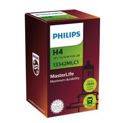 PHILIPS H4 24V 75/70W P43t-38 MasterLife μέγιστη αντοχή + 4x διάρκεια ζωής 1τμχ 13342MLC1