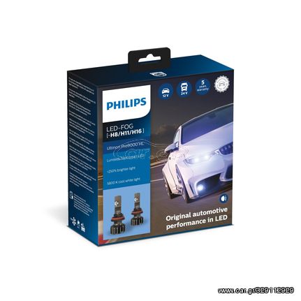 PHILIPS LED H8/11/16 12/24V 15W Ultinon Pro9000 HL +250% Περισσ. Φως 5800K 11366U90CWX2 2τμχ