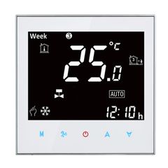 BAC-2000 Central Air Conditioning Type Touch LCD Digital 2-pipe Fan Coil Unit Room Thermostat, Display Fan Speed / Clock / Temperature / Time / Week / Heat etc.(White)