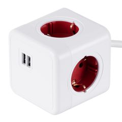 GloboStar® TRAVEL PowerCube PRO Certified 79642 Πολύπριζο 6 Θέσεων με 1.5m Kαλώδιο - 4 Πρίζες Ασφαλείας Childproof EU Schuko AC 220-240V & 2 Πρίζες USB Max 2.1A/DC 5V Μ7.5 x Π7.5 x Υ7.5 - Λευκό με Κόκ