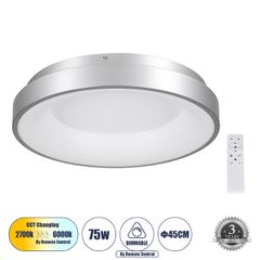 GLOBOSTAR® SALEM 61234 Μοντέρνο Φωτιστικό Οροφής LED 75W 8625lm 120° AC 220-240V IP20 Ρυθμιζόμενο Λευκό CCT με Χειριστήριο από 2700K έως 6000K Dimmable - Lumileds SMD Chip - Γκρι - Μ45 x Π45 x Υ8.5cm