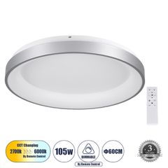 GLOBOSTAR® SALEM 61238 Μοντέρνο Φωτιστικό Οροφής LED 105W 12075lm 120° AC 220-240V IP20 Ρυθμιζόμενο Λευκό CCT με Χειριστήριο από 2700K έως 6000K Dimmable - Lumileds SMD Chip - Γκρι - Μ60 x Π60 x Υ8.5c
