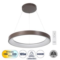 GLOBOSTAR® SALEM 61248 Μοντέρνο Κρεμαστό Φωτιστικό Οροφής LED 105W 12075lm 120° AC 220-240V IP20 Ρυθμιζόμενο Λευκό CCT με Χειριστήριο από 2700K έως 6000K Dimmable - Lumileds SMD Chip - Χάλκινο & Καφέ