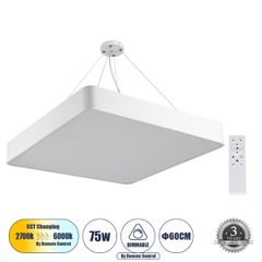 GLOBOSTAR® KAMALA 61209 Μοντέρνο Κρεμαστό Φωτιστικό Οροφής LED 75W 8625lm 120° AC 220-240V IP20 Ρυθμιζόμενο Λευκό CCT με Χειριστήριο από 2700K έως 6000K Dimmable - Lumileds SMD Chip - Λευκό Ματ - Μ60