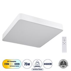 GLOBOSTAR® KAMALA 61209-S Μοντέρνο Φωτιστικό Οροφής LED 75W 8625lm 120° AC 220-240V IP20 Ρυθμιζόμενο Λευκό CCT με Χειριστήριο από 2700K έως 6000K Dimmable - Lumileds SMD Chip - Λευκό Ματ - Μ60 x Π60 x