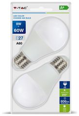 V-Tac Λάμπα LED E27 9W A60 Εναλλαγής Χρώματος Θερμό/Φυσικό/Ψυχρό Συσκευασία Blister 2 Τμχ 7309