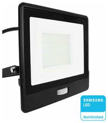 V-TAC Προβολέας LED Samsung chip 50W ψυχρό λευκό 6500K μαύρο σώμα με ανιχνευτή 1m καλώδιο 20291