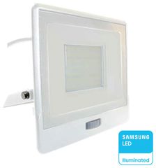 V-TAC Προβολέας LED 50W 100° 4000lm IP65 Samsung Chip με 1m Καλώδιο και Αισθητήρα Κίνησης Άσπρο Σώμα Φυσικό Λευκό 20302