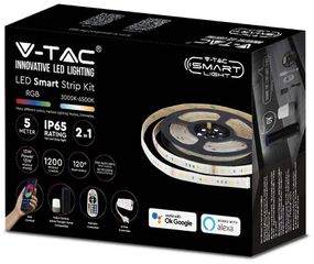 V-TAC Κιτ Ταινίας LED RGB+CCT 3σε1 WiFi 12V 15W/m 90 LEDs 1200LM/m 120° Αδιάβροχο IP65 με Τηλεχειριστήριο και Τροφοδοτικό 2910 (5 μέτρα)