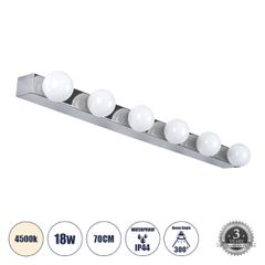 GLOBOSTAR® BELLA 60453 Μοντέρνο Φωτιστικό Τοίχου - Απλίκα Καθρέπτη Μπάνιου LED 18W 2052lm 300° AC 220-240V IP20 Φυσικό Λευκό 4500K - Bridgelux COB Chip & TÜV SÜD Driver - Μαύρο Ματ - Μ70 x Π11 x Υ6cm