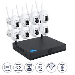 GloboStar® 86040 Ασύρματο Καταγραφικό με 8 x Camera 2MP 1080P WiFi 360° Μοιρών - Αδιάβροχο IP66 - Νυχτερινή Όραση με LED IR - Διπλή Κατέυθυνση Ομιλίας - Ανιχνευτή Κίνησης - Νυχτερινή Λήψη - Λευκό