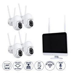 GloboStar® 86041 Ασύρματο Καταγραφικό με Οθόνη - 4 x Camera 2MP 1080P WiFi 360° Μοιρών - Αδιάβροχο IP66 - Νυχτερινή Όραση με LED IR - Διπλή Κατέυθυνση Ομιλίας - Ανιχνευτή Κίνησης - Νυχτερινή Λήψη - Λε