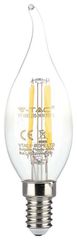 V-TAC Λάμπα LED Filament Κεράκι E14 Φλόγα 4W 230V 400lm 300° IP20 Διάφανο Γυαλί Ζεστό Λευκό 214302