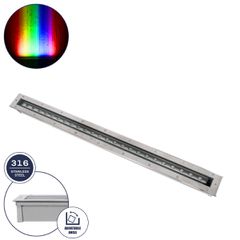 GloboStar® UNDERGROUND-PASSAGGIO 90197 Χωνευτό Φωτιστικό Wall Washer Δαπέδου LED 24W 2040lm 10° DC 24V Αδιάβροχο IP68 με Ρυθμιζόμενη Γωνία Φωτισμού L108 x W9 x H7.5cm RGBW DMX512 - Ανοξείδωτο Ατσάλι -