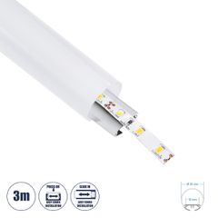 GLOBOSTAR® ALP-ROUND TUBIT 70853-3M Επιφανειακό & Κρεμαστό Προφίλ Αλουμινίου με Λευκό Γαλακτερό Πατητό Κάλυμμα για Ταινίες LED IP20 - Ασημί & Λευκό - Μ300 x Π3 x Υ3cm