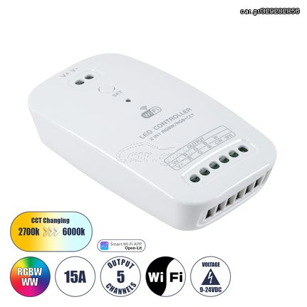 GloboStar® 73355 Ασύρματος WiFi LED RGBW+WW+CCT Controller IOS/Android 2in1 DC 9-24V Max 180W