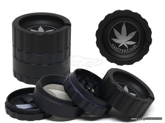 Τρίφτης καπνού AMSTERDAM BLACK JK02BK ALUMINUM 4 parts 50mm