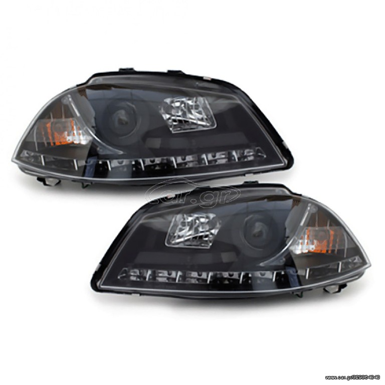 Μπροστινά Φανάρια Set Για Seat Ibiza 6L 02-08 DRL Μαύρα H1/H1 Sonar