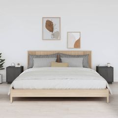 Κομοδίνα 2 τεμ. Γκρι 40x34x45 εκ. από Μασίφ Ξύλο Πεύκου 818280