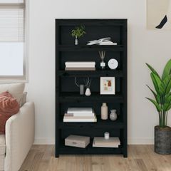 Βιβλιοθήκη Μαύρη 80x35x154 εκ. από Μασίφ Ξύλο Πεύκου 821693