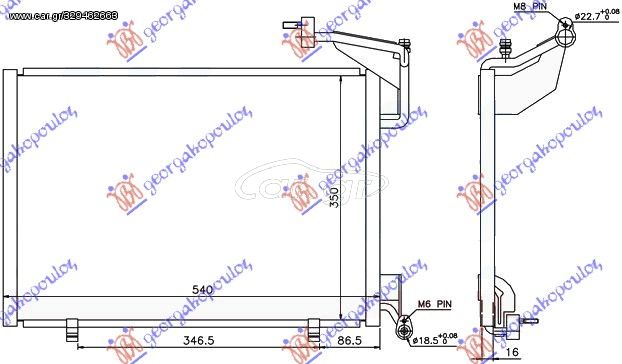 ΨΥΓΕΙΟ A/C 1.0 12v TURBO EcoBoost (540x350x16) ΠΑΡΟΧΕΣ 22/18mm για FORD FIESTA 13-17