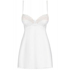 Obsessive Glossy White Chemise with Thong-thumb-1