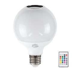 GloboStar® 76072 Λάμπα LED E27 G95 Γλόμπος 12W 780lm 260° με Ενσωματωμένο Bluetooth Ηχείο 3W AC 220-240V IP20 Φ9.5 x Υ13.5cm - Εναλλαγή Φωτισμού μέσω Τηλεχειριστηρίου & Μέσω Smart Home Εφαρμογής Happy