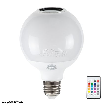 GloboStar® 76072 Λάμπα LED E27 G95 Γλόμπος 12W 780lm 260° με Ενσωματωμένο Bluetooth Ηχείο 3W AC 220-240V IP20 Φ9.5 x Υ13.5cm - Εναλλαγή Φωτισμού μέσω Τηλεχειριστηρίου & Μέσω Smart Home Εφαρμογής Happy