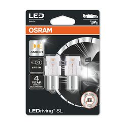 Λάμπες Led Για Φλας P21W BA15S Πορτοκαλί 12volt 1.3 watt Osram 7506DYP-02B 2 Τεμάχια-thumb-5