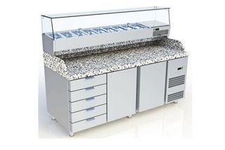 ΠΡΟΣΦΟΡΑ!!! TR-20S-P Ψυγείο πίτσας πάγκος & βιτρίνα συντήρηση INOX 2 πόρτες & 5 συρτάρια 207 x 80 x 145