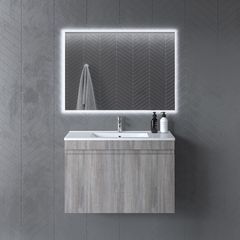 Lydia 180 Grey Oak - Πάγκος με Νιπτήρα & Καθρέπτη Led (90x46 cm)