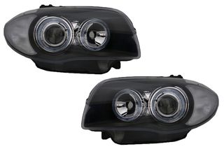 ΦΑΝΑΡΙΑ ΕΜΠΡΟΣ Headlights BMW Seria 1 E81 E82 E87 E88 (2004-2011) Angel Eyes 2 Halo Rims Black